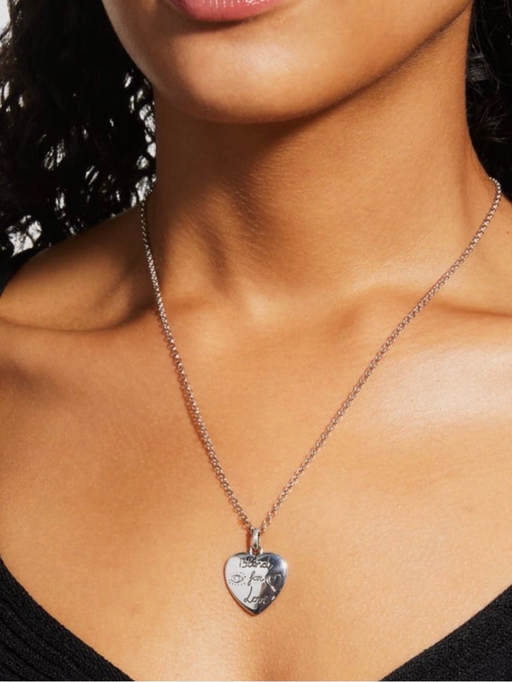 Gucci Sterling Silver Blind for Love Heart Pendant Necklace NEW COA